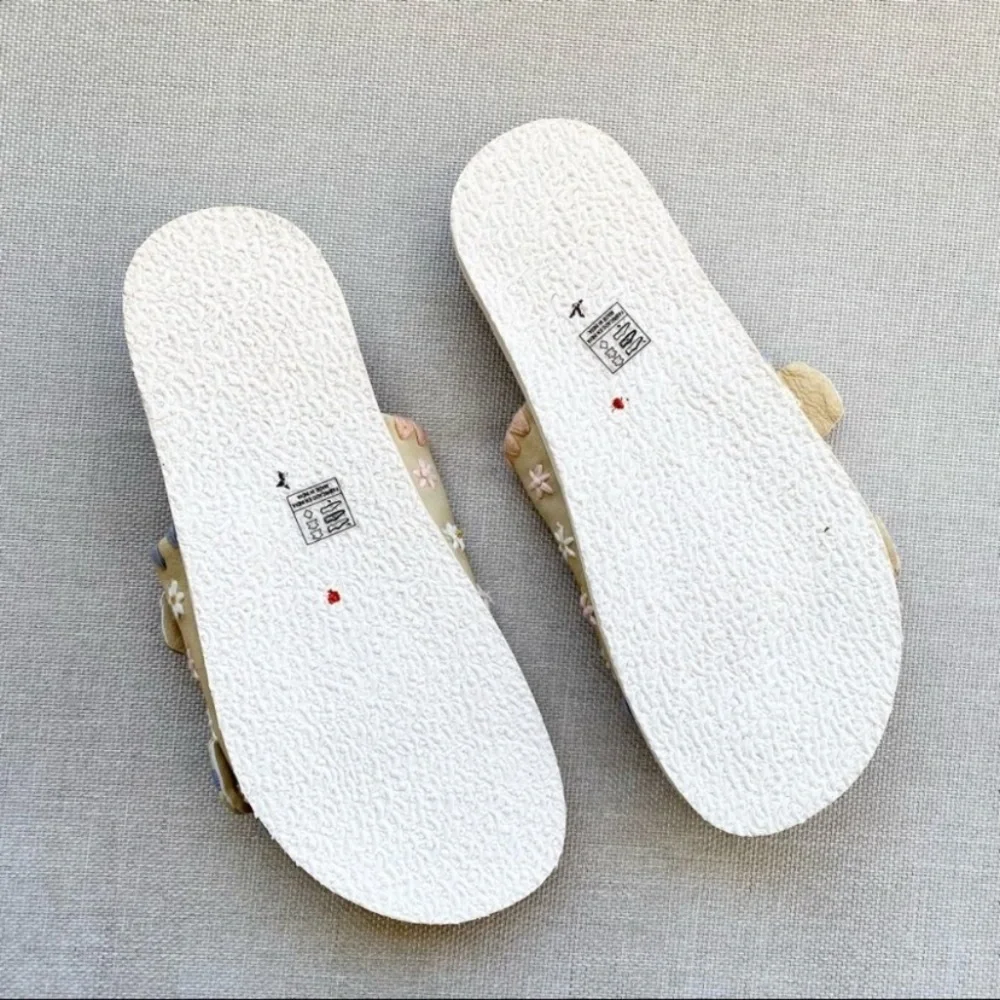 FREE PEOPLE Wildflowers Footbed Embroidered Floral Leather Slide Sandals Size 38 - Picture 9 of 10